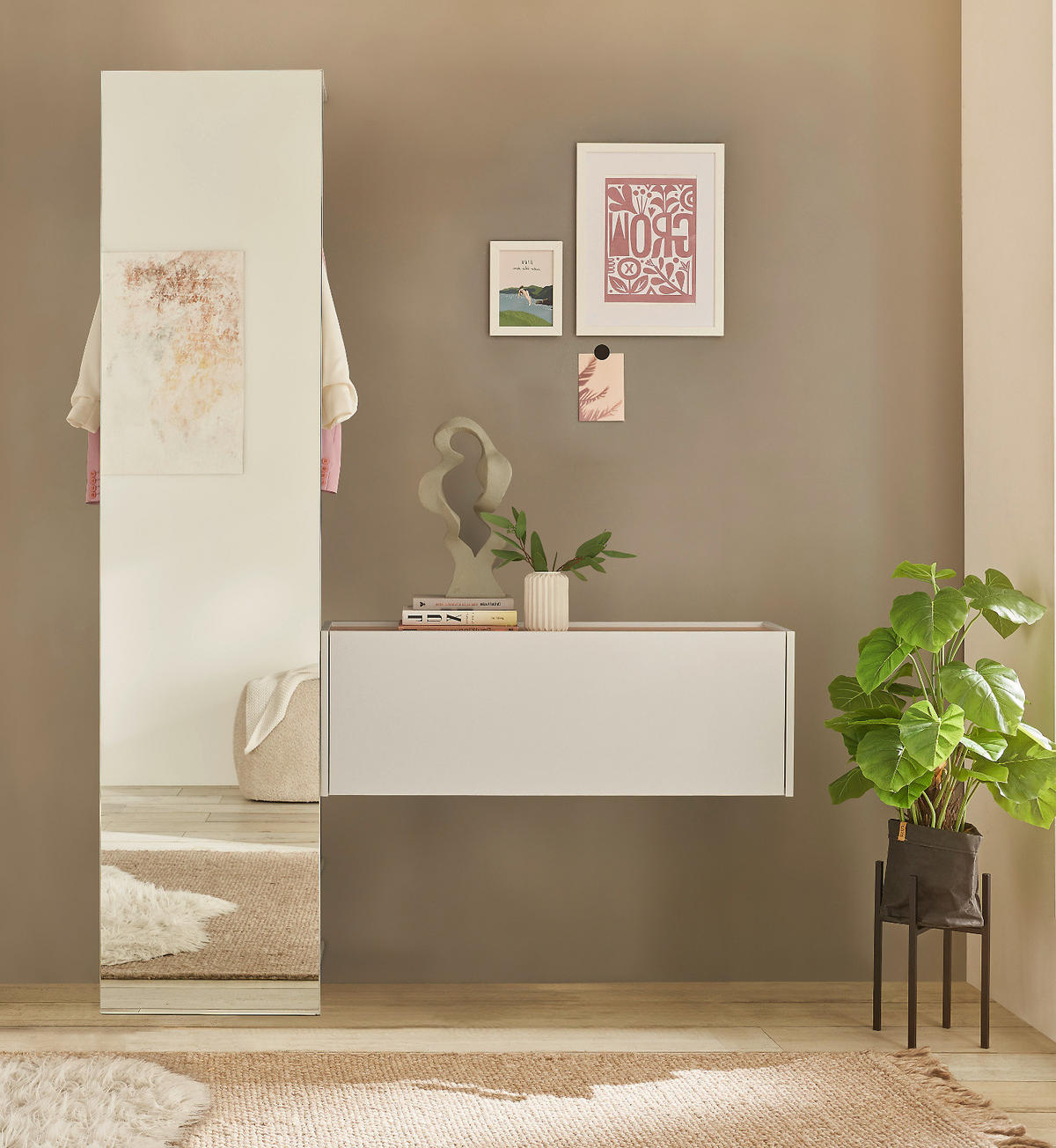 HÄNGESCHRANK weiß, Eiche Wotan 100 cm, Flurschrank mit Klappe - Eiche Wotan/Weiß, Holzwerkstoff/Metall (100/35/30cm) - Furn.Design