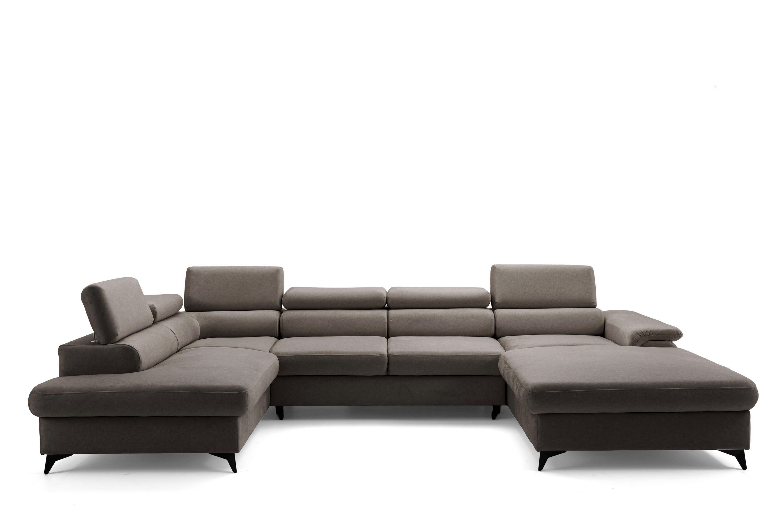 ECKSOFA U-Form PLAZA U Rechts mit Schlaffunktion 125x256 Velours Dunkelgrau - Dunkelgrau/Schwarz, Holz/Kunststoff (210/95/350cm) - Muffo