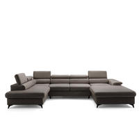 ECKSOFA U-Form PLAZA U Rechts mit Schlaffunktion 125x256 Velours Dunkelgrau - Dunkelgrau/Schwarz, Holz/Kunststoff (210/95/350cm) - Muffo