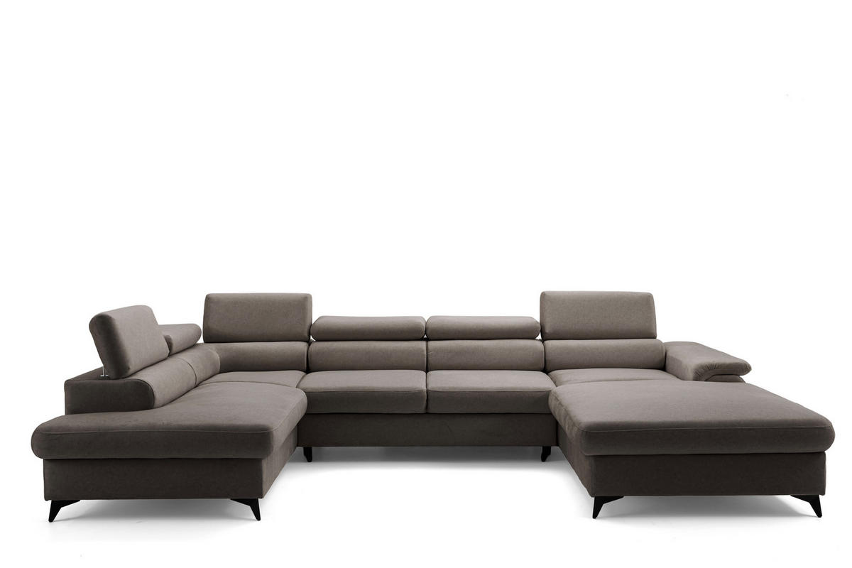ECKSOFA U-Form PLAZA U Rechts mit Schlaffunktion 125x256 Velours Dunkelgrau - Dunkelgrau/Schwarz, Holz/Kunststoff (210/95/350cm) - Muffo