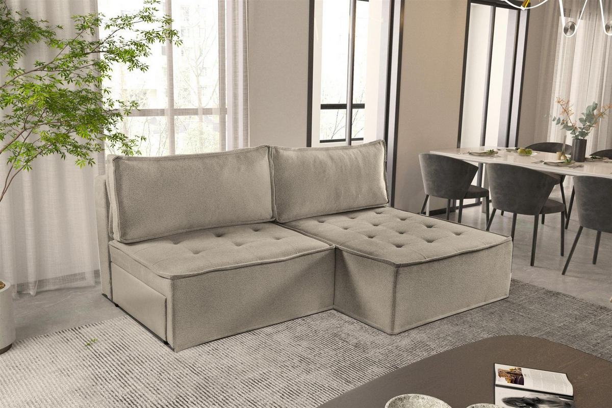 ECKSOFA Schlafsofa Amalia In Raven - Taupe, Holzwerkstoff/Textil (200/140cm) - Fun Möbel