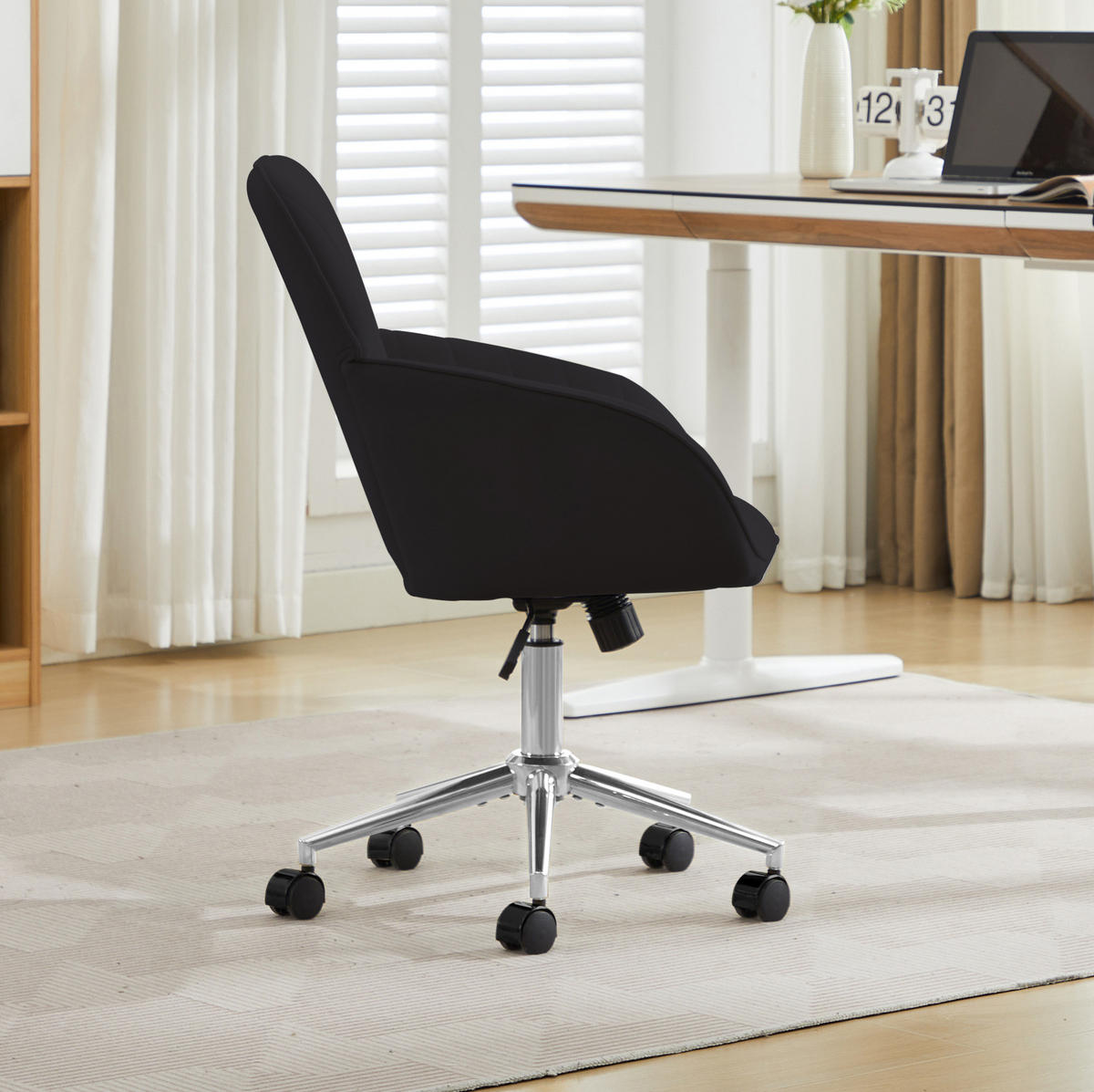 DREHSTUHL 62/60/97 cm schwarz aus Samt ergonomisch drehbar - Schwarz, Textil (60/97/62cm) - OKWISH