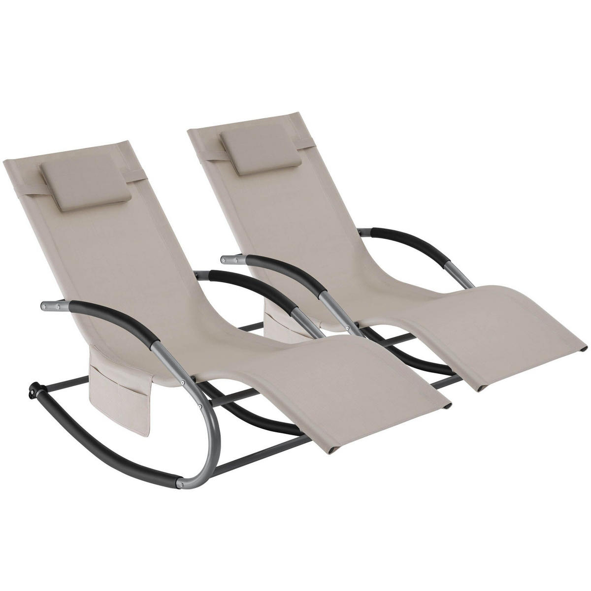GARTENLIEGE Taya,abnehmbares Kopfpolster, seitliche Aufbewahrungstasche,beige - Beige, Kunststoff (62/92/142cm) - tectake