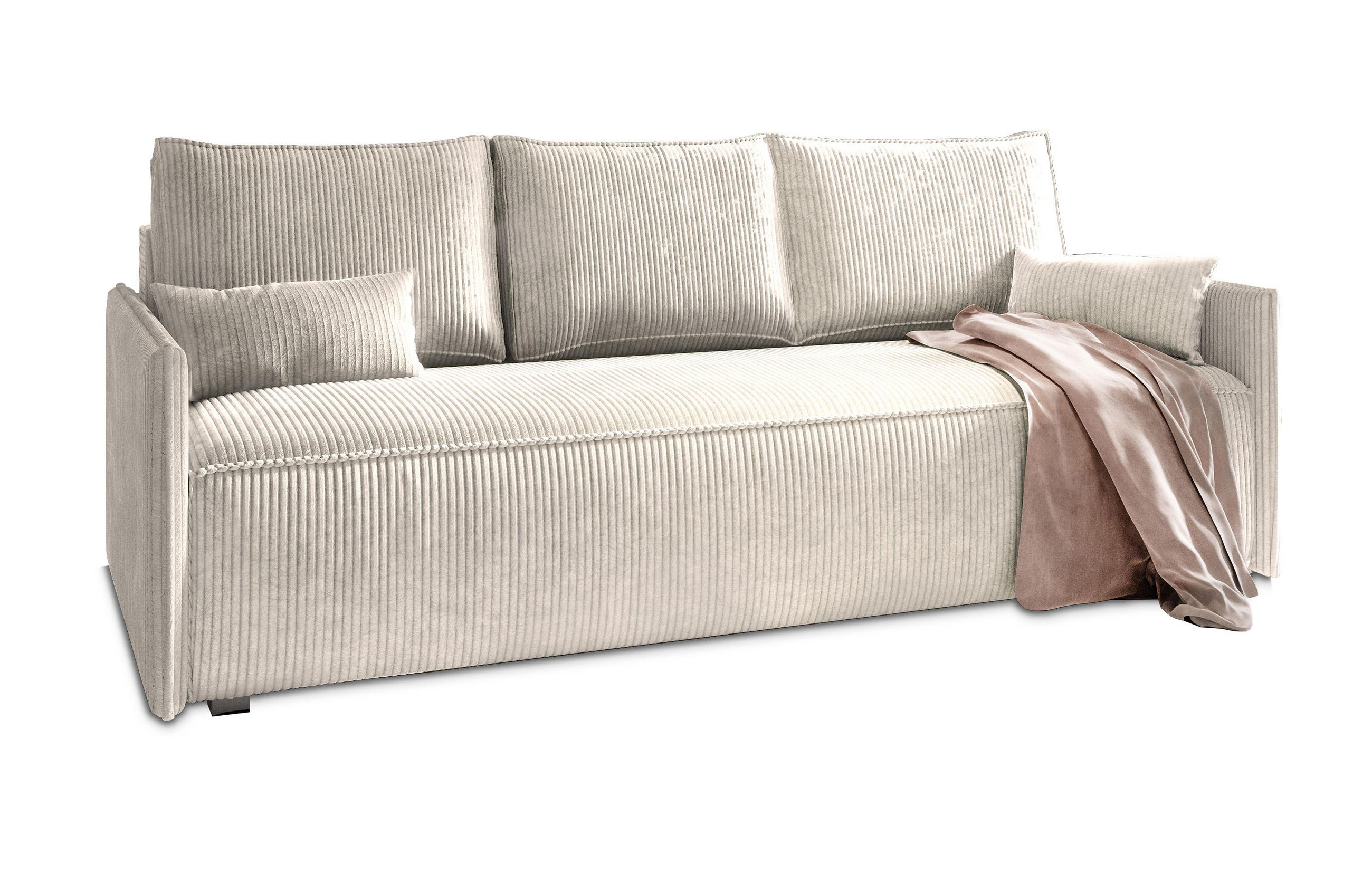 BETTSOFA MESTOR Creme Kordstoff mit Schlaffunktion - Creme, Textil (206/83/87cm) - MASSENO