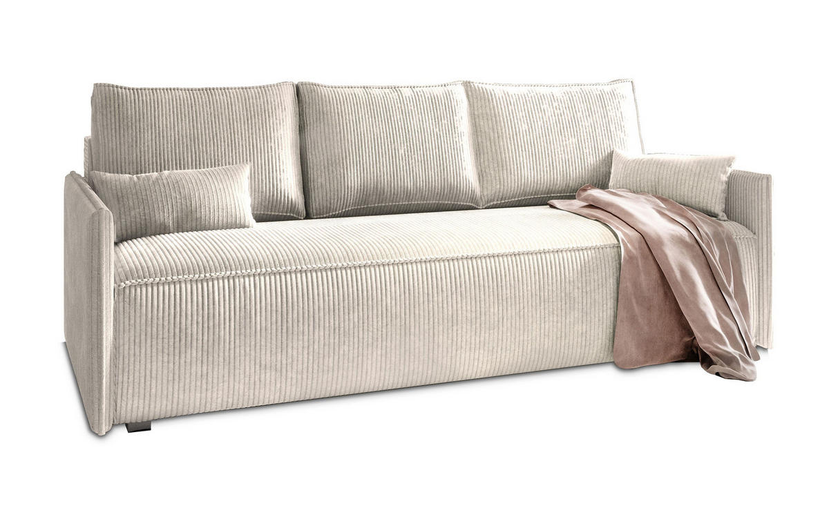 BETTSOFA MESTOR Creme Kordstoff mit Schlaffunktion - Creme, Textil (206/83/87cm) - MASSENO