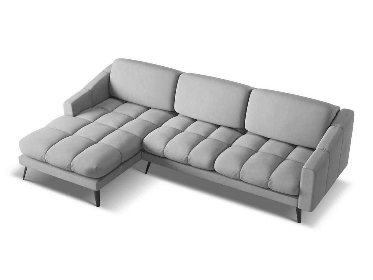 ECKSOFA Links Chenille Stoff Grau - Hellgrau/Schwarz, Textil/Metall (160/264cm) - Makamii