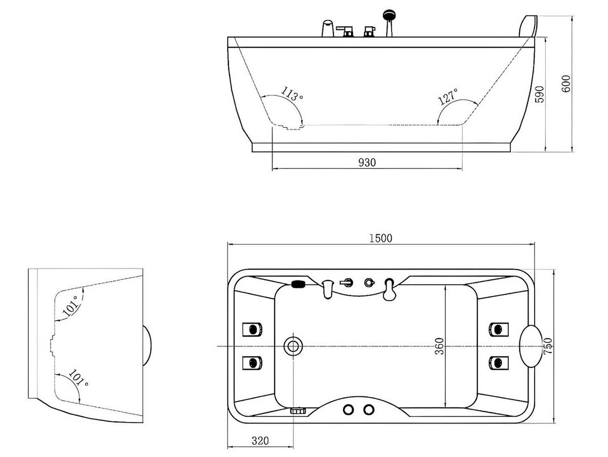 WHIRLPOOLBADEWANNE - 1 Person - Acryl - Schwarz - - Schwarz, Kunststoff (150/54.5/75cm) - Vente-Unique