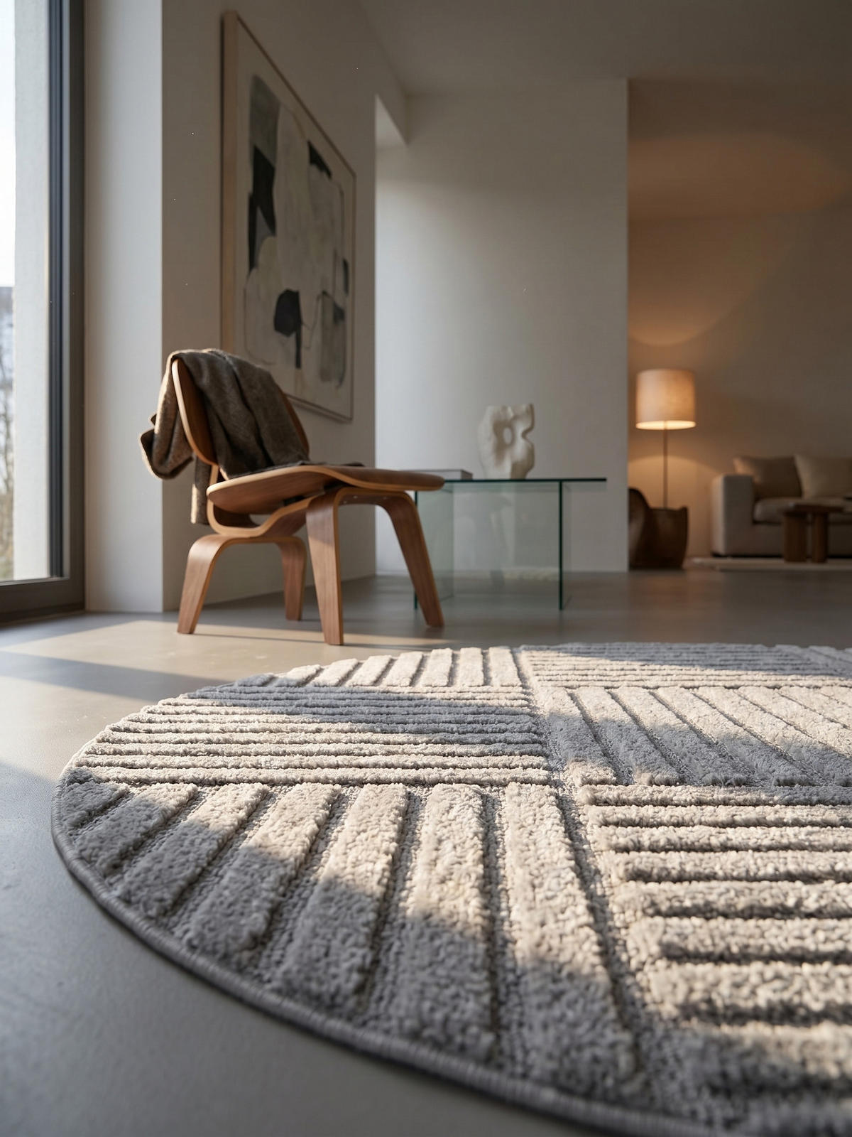 TEPPICH Hochflor RIGI in Silber, mit Cord-Streifen-Patchwork, Ø 200 cm - Silberfarben, Textil (200/200cm) - KADIMA DESIGN