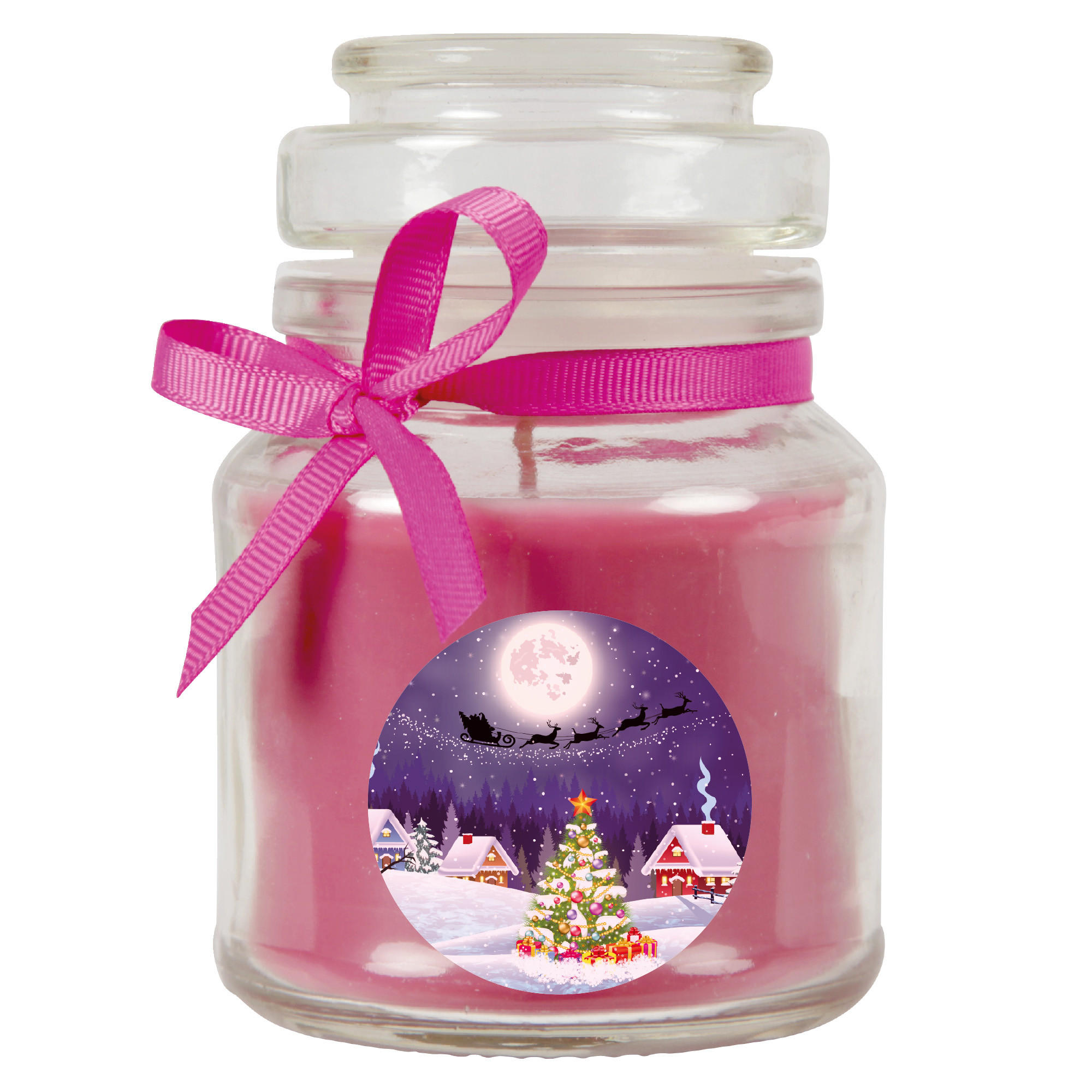 DUFTKERZE im Glas - Weihnachten Lila - Bonbon 120gr ( 30h ) - Beere, Naturmaterialien (7/10cm)