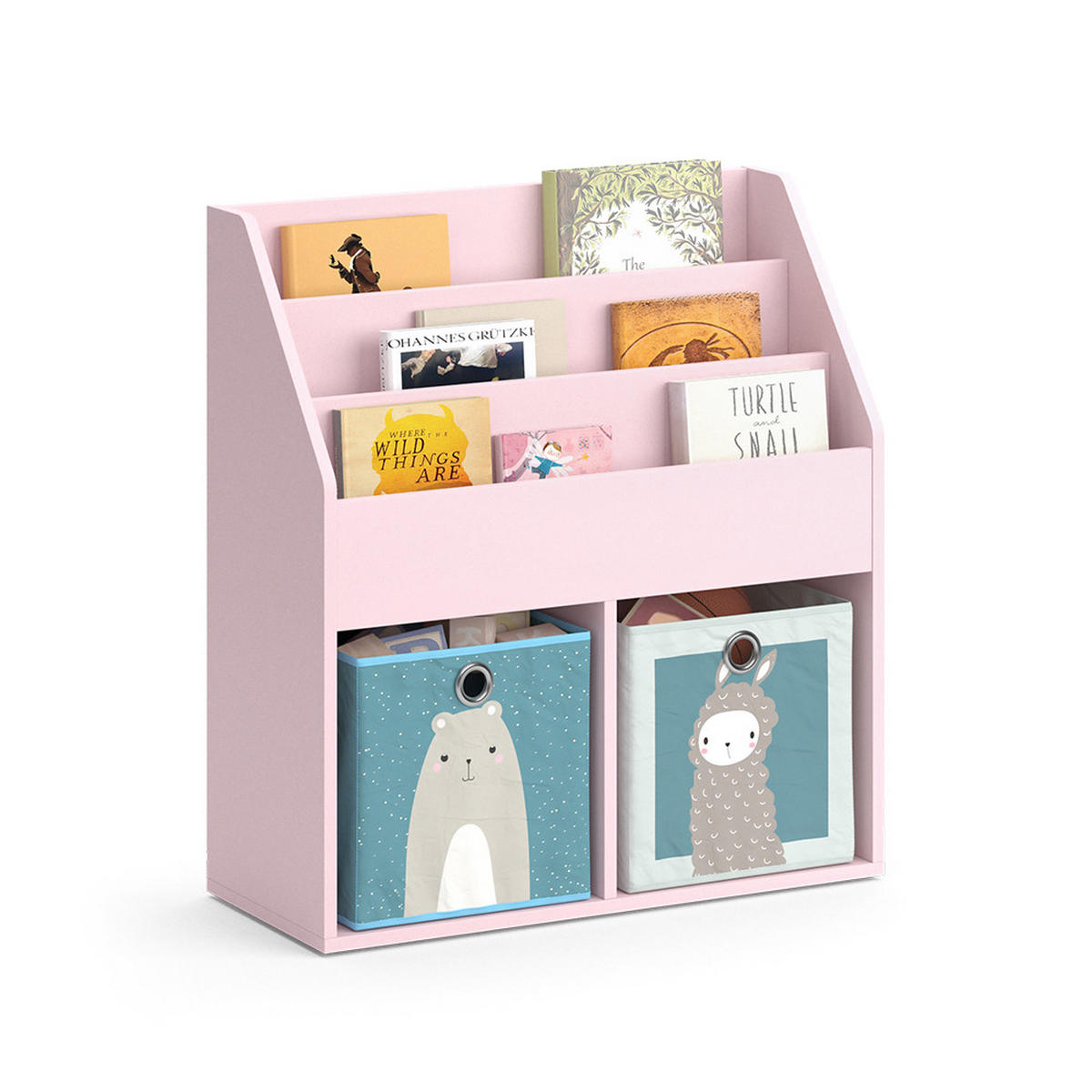 KINDERREGAL Luigi Rosa 72 x 79 cm mit 2 Faltboxen (Bär, Schaf) - Pink, Holzwerkstoff (72/79/30.7cm) - Vicco