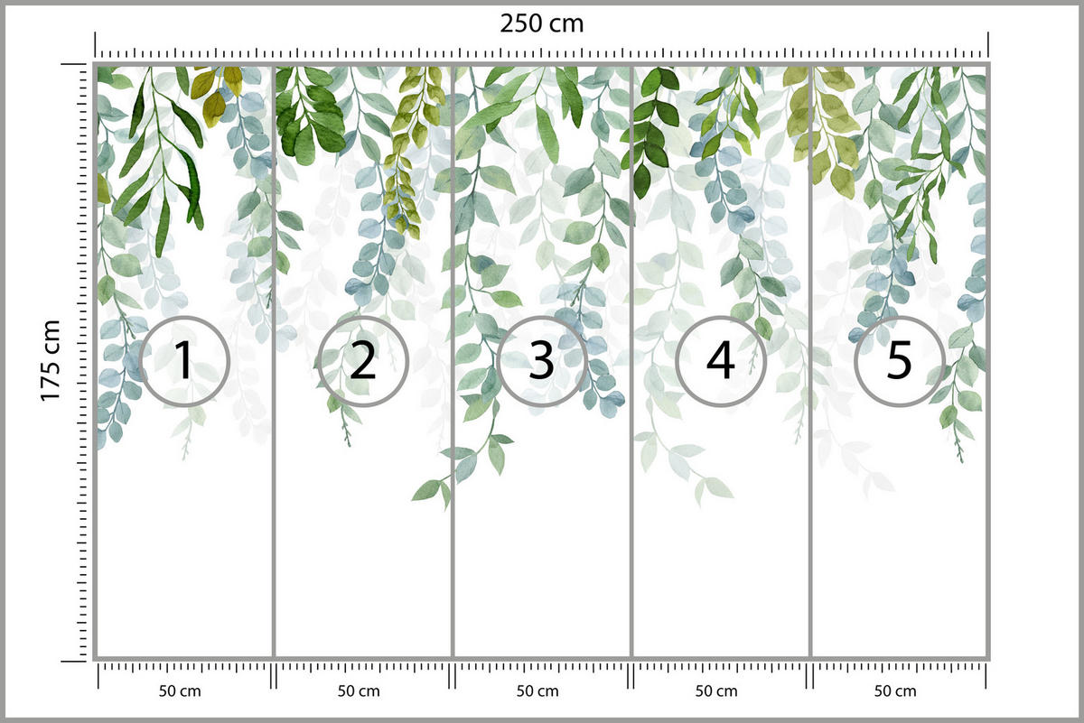 FOTOTAPETE für Schlafzimmer Zarte Ranken Blätter Kletterpflanzen Natur 250x175 - Weiß/Grün, Papier (250/175cm) - Muralo
