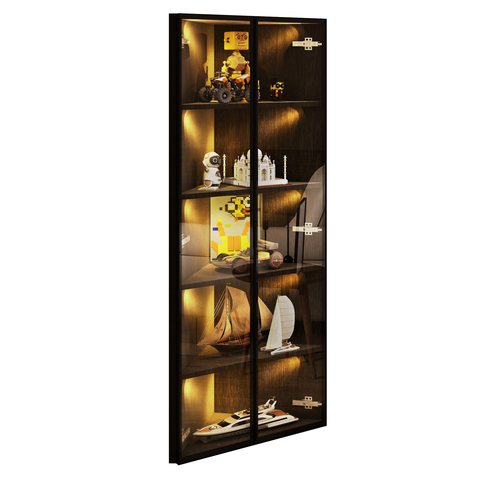 Modfu ROHOVÁ vitrína z MDF a skla 62x35x160 cm černá s LED osvětlením a tichým dovíráním dveří