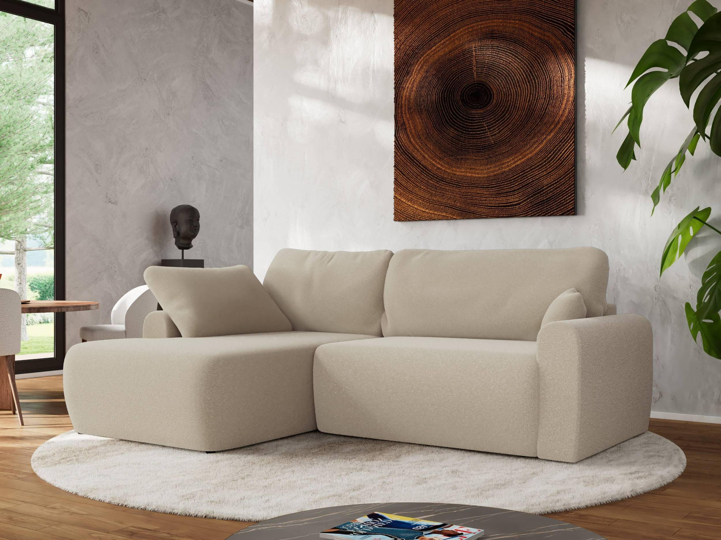 ECKSCHLAFSOFA CUBO L Beige Boucle - links - Beige/Schwarz, Kunststoff/Textil (273/187cm) - MKS