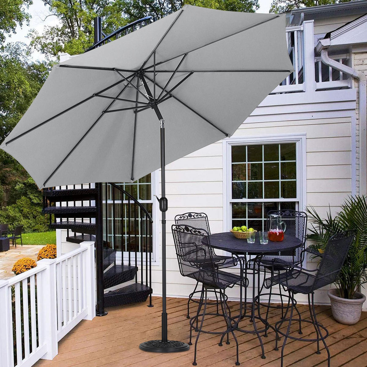 SONNENSCHIRM aus Polyester Metall in Hellgrau mit Resin-Sockel drehbar 360° neigbar 60° 3 x 2.4m Ø49 × 35 cm - Grau, Metall (240/50cm) - Livingandhome