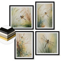 WANDBILDER 4er-Set - 50x50 cm & 40x60 cm Schwarzer Rahmen - Libellengräser über dem Wasser - Schwarz, Kunststoff (50/50cm) - ArtPrintCave