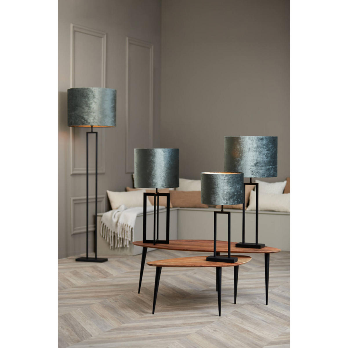 LAMPENSCHIRM GEMSTONE Ø50x38 cm, Samt, Anthrazit - Anthrazit, Textil (50/50/38cm) - Light & Living