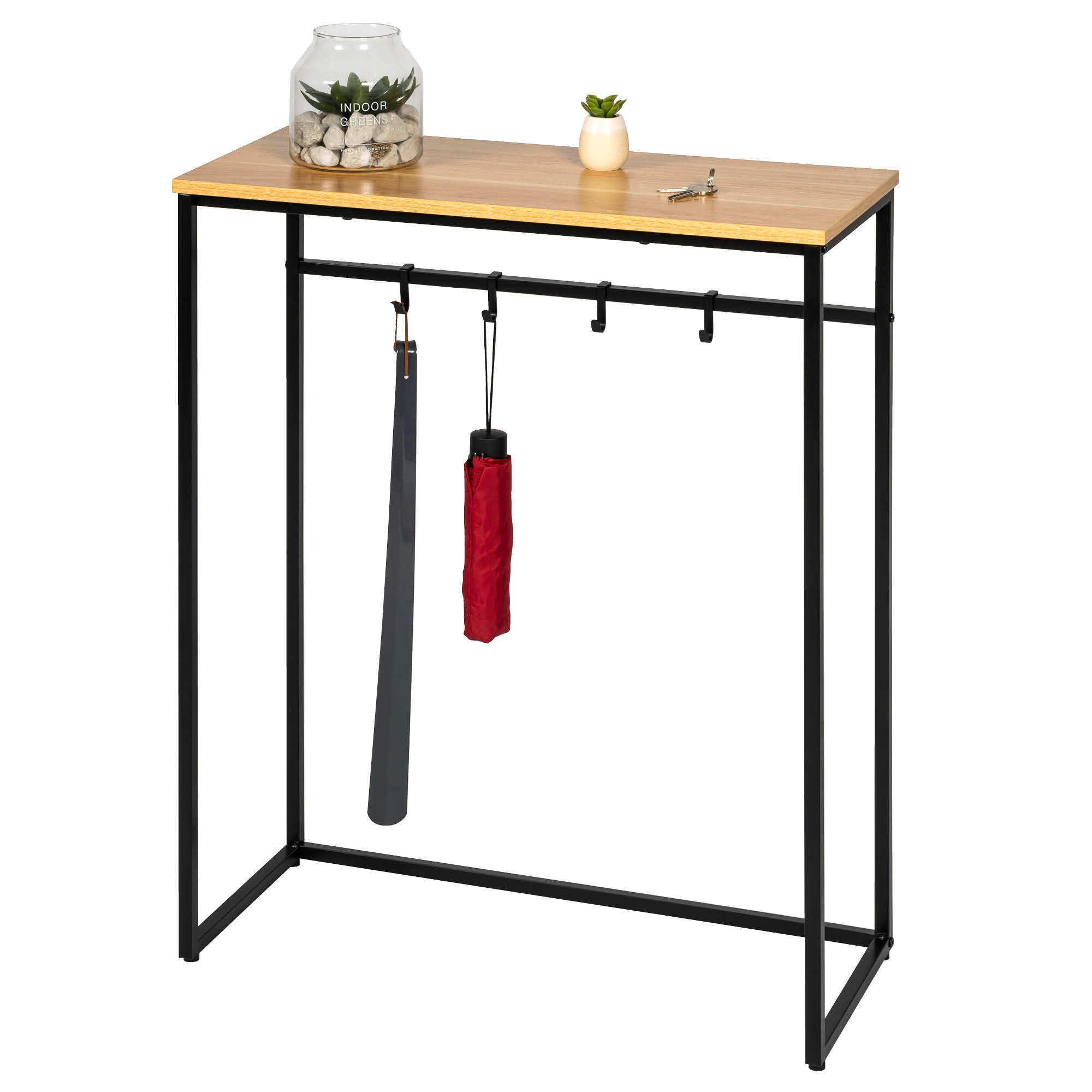 KONSOLENTISCH mit Holzablage, schwarz - Schwarz, Metall (30/70/89.5cm) - eluno