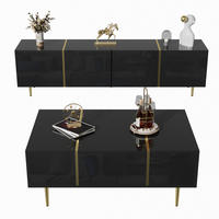 TV-RACK 2-tlg 170cm Couchtisch Set Hochglanz-Schwarz mit Gold-Akzenten - Schwarz, Holz (43.18/21.84/96.52cm) - Raelunyi