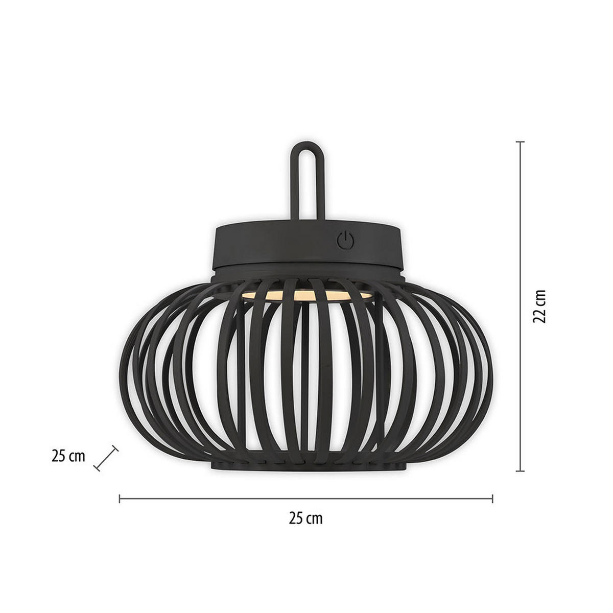 PENDEL-/TISCHLEUCHTE GABBIA, Schwarz, LED Akku, Touchdimmer - Schwarz, Metall (25/25/22cm)