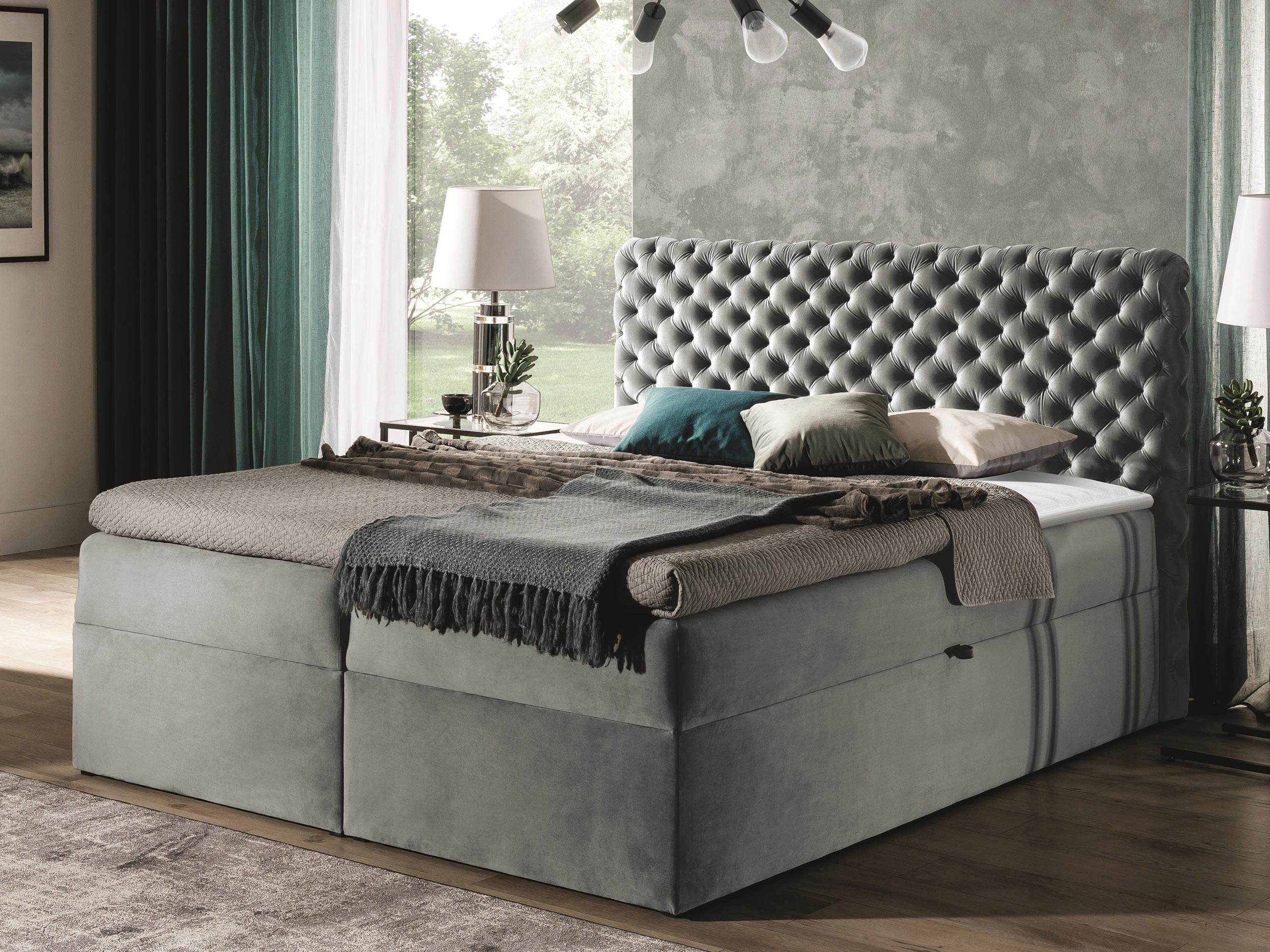 BOXBETT Chesterfield - Greige, Holz (140/200cm) - MIRJAN24