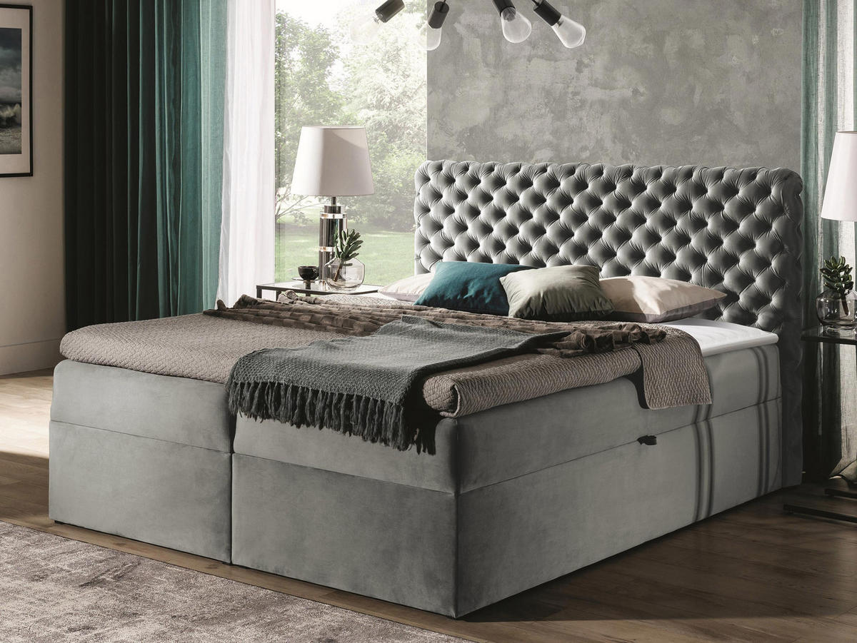 BOXBETT Chesterfield - Greige, Holz (160/200cm) - MIRJAN24
