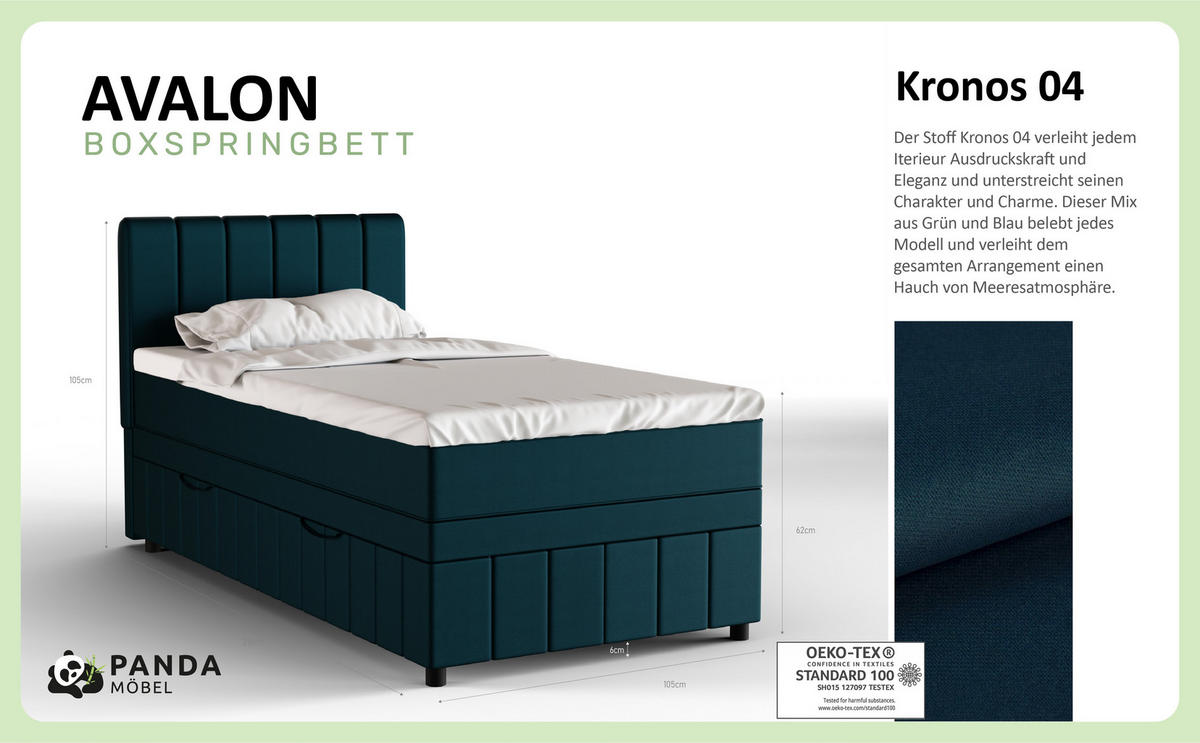 BOXBETT AVALON 100 x 200 cm mit Bettkasten und Topper - Türkis - Türkis, Holz - Panda Möbel