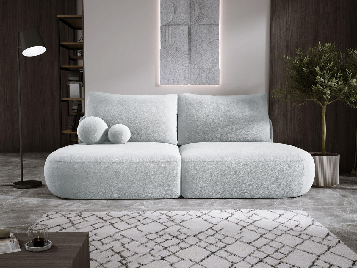 SCHLAFSOFA Moderne BABU mit Schlaffunktion – 3-Sitzer Sofa mit Bettkasten, DL-Automat, 2 Rückenkissen, 2 Zierkissen, 240x90x90 cm, Silber - Silberfarben, Holz/Textil (240/90/90cm) - DomoHome