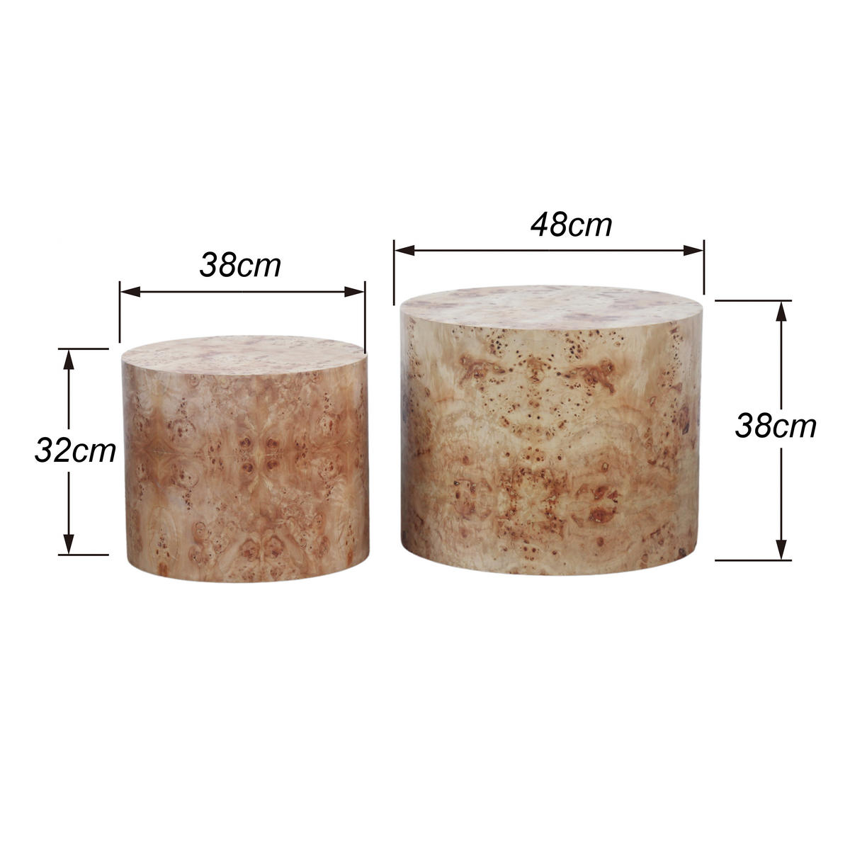 COUCHTISCH-SET Naturfarben 2er-Set 48/48/38 cm - Naturfarben, Holz (48/48/38cm) - PANGIVO