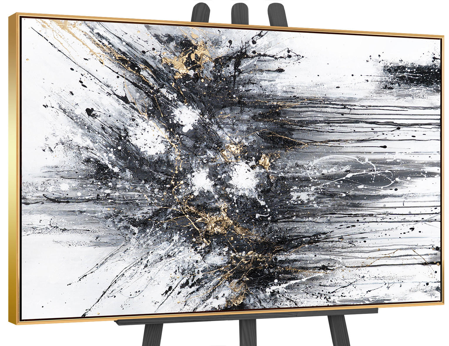 GEMÄLDE Tanz der Spritzer II Schattenfugenrahmen Gold 140x100 cm - Goldfarben, Holz (140/100cm) - YS-art gallery