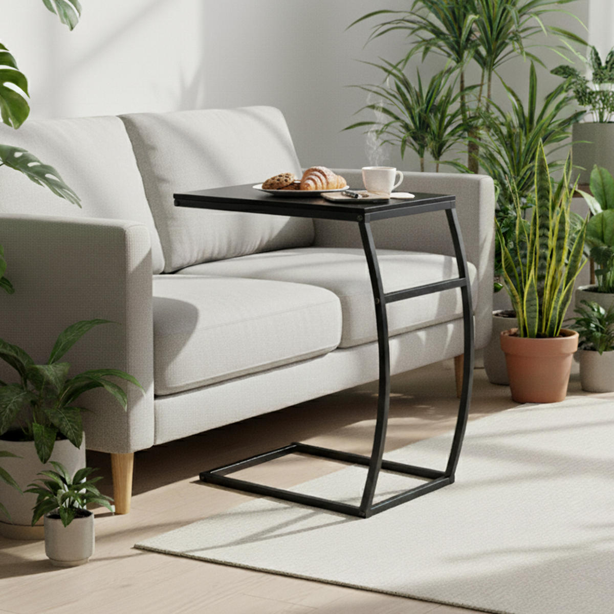 BEISTELLTISCH - Schwarz, Holzwerkstoff/Metall (25/47.5/58.5cm) - Relaxdays