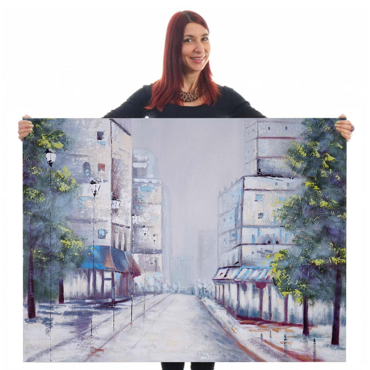 ÖLGEMÄLDE ORTSCHAFT HANDGEMALT Mehrfarbig - Multicolor, Textil (120/90cm) - MCW