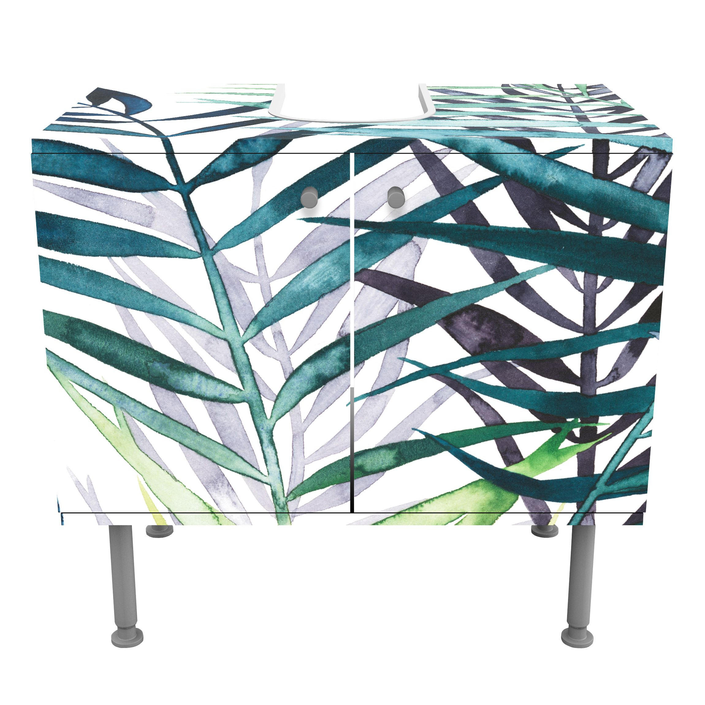 WASCHBECKENUNTERSCHRANK Exotisches Blattwerk - Palme 60/55/35 cm - Grün, Holzwerkstoff (60/55/35cm) - Bilderwelten
