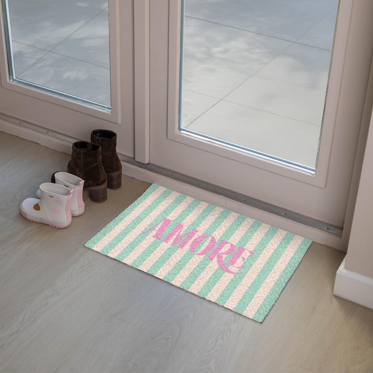 FUSSMATTE Rosa – Grün – Streifen – Amore 60x40 cm - Mintgrün, Kunststoff (60/0.4cm) - MuchoWow