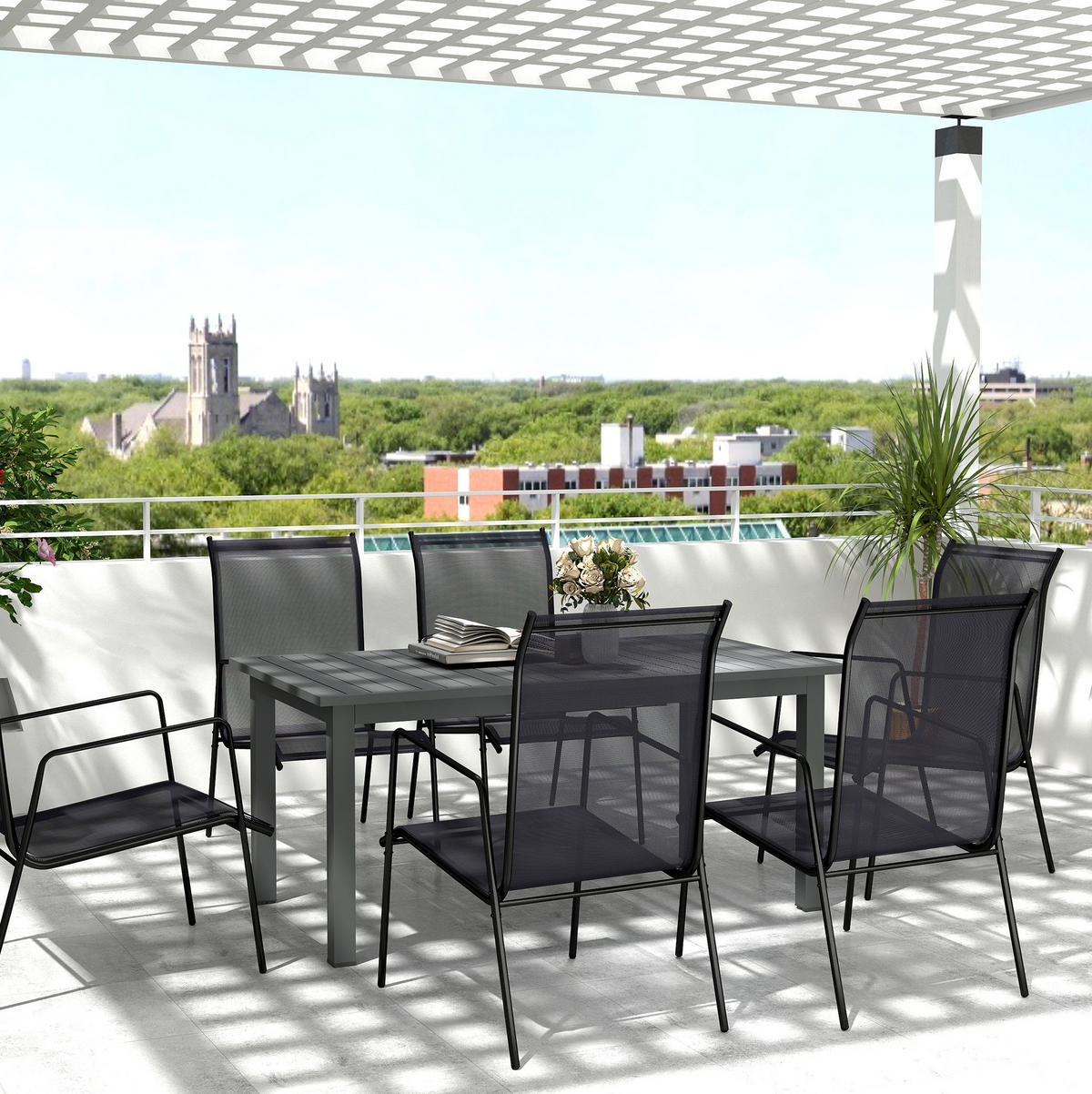 GARTENTISCH aus Aluminium 160/220x90x73 cm Grau ausziehbar mit Schmetterlingsmechanismus und geschlitzter Tischplatte - Grau, Metall (220/90/73cm) - Modfu