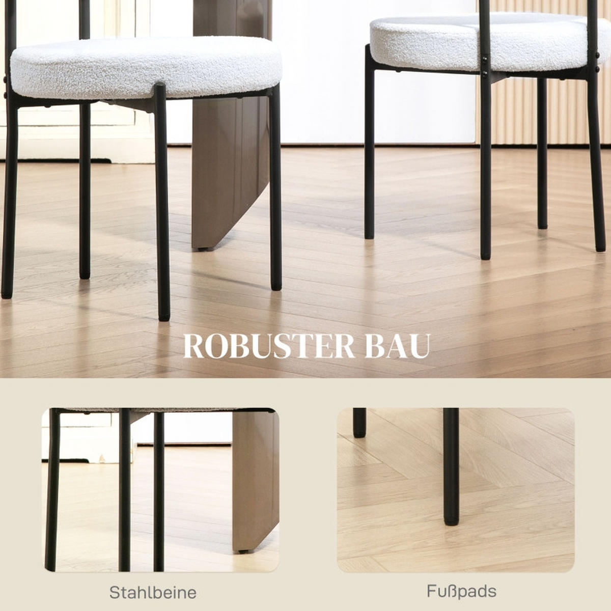 STUHL-SET DE-36033 2 Stück mit Metallbeinen Cremeweiß - Creme, Metall (51/76/51cm) - ComfortXL