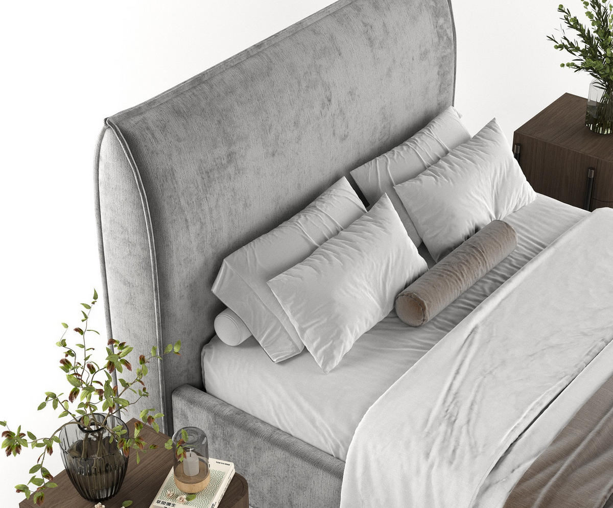 POLSTERBETT Como Grau 160/200 cm im Chenille-Stoff - Schwarz/Naturfarben, Holz/Holzwerkstoff (160/200cm) - Maison de Reve