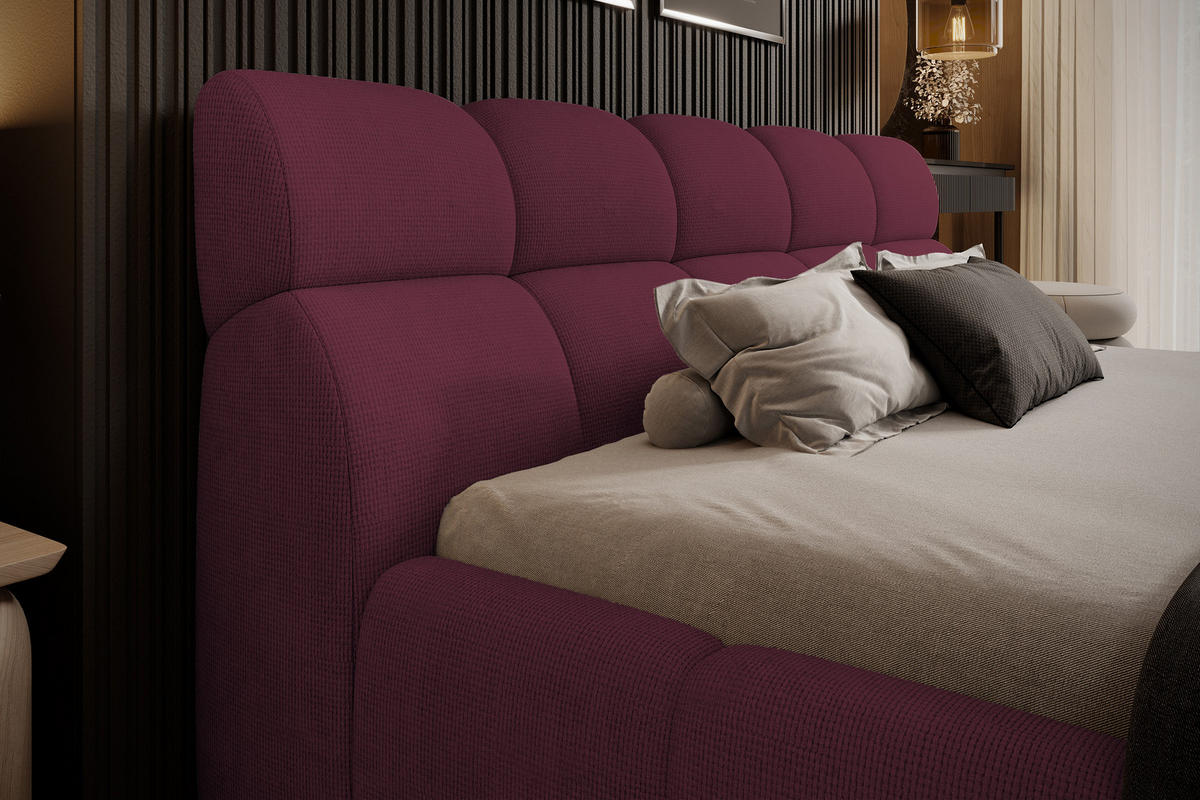 POLSTERBETT GIULIA, komfortabel, mit Bettkasten, verstellbarem Kopfteil und LED, 160x200x96 cm, Farbe Kastanie - Bordeaux/Schwarz, Holzwerkstoff/Kunststoff (160/200cm) - DomoHome