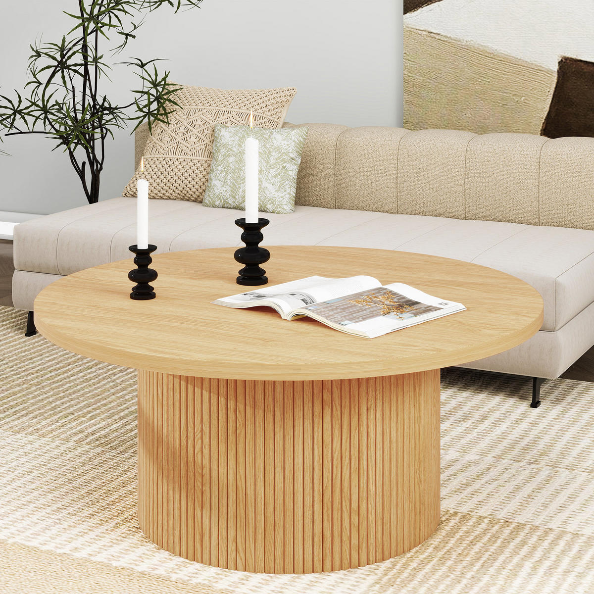 COUCHTISCH 90/90/40 cm Natur mit MDF Holz und Gummiholzkonstruktion - Naturfarben, Holz (90/90/45cm) - OKWISH