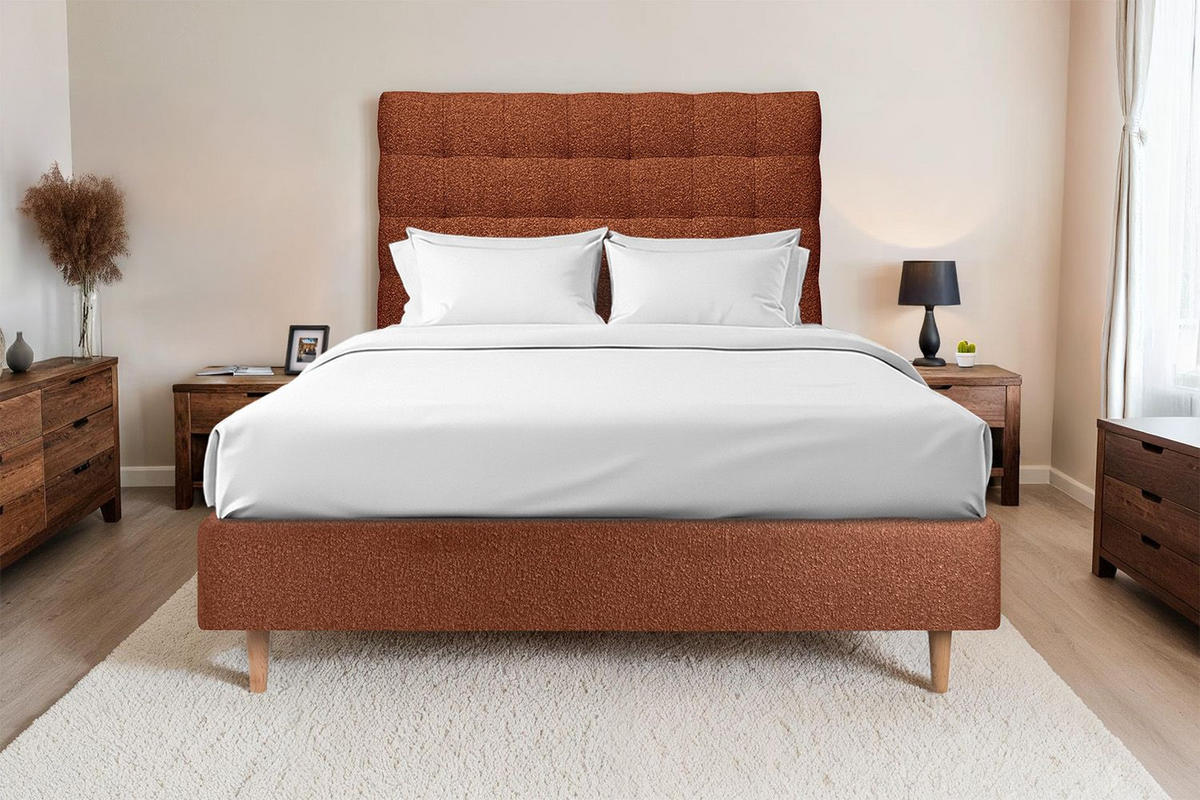 KOPFTEIL gepolstert - Gesteppt – Terrakotta-Bouclé-Stoff - 140 cm - Beige/Terracotta, Holz (140/120/10cm) - Sommeil de Plomb