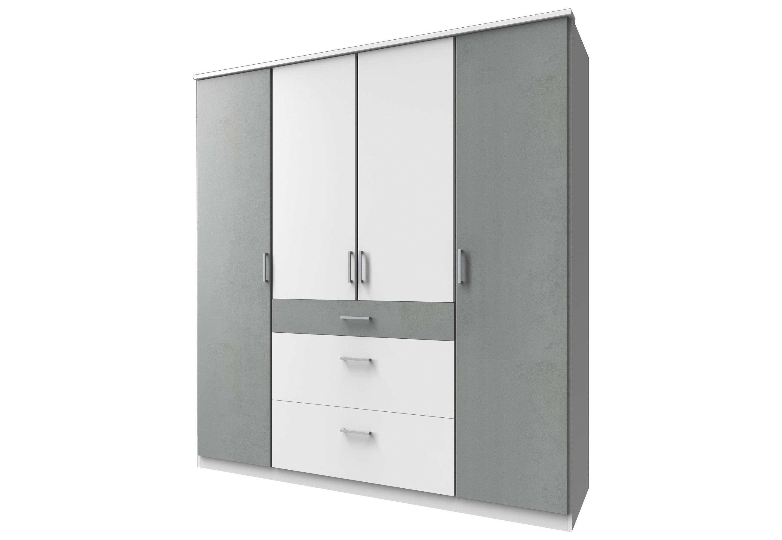 DREHTÜRENSCHRANK Click in Weiß mit Beton Lichtgrau - 179 cm Breite - Weiß, Holzwerkstoff (179/199/58cm)