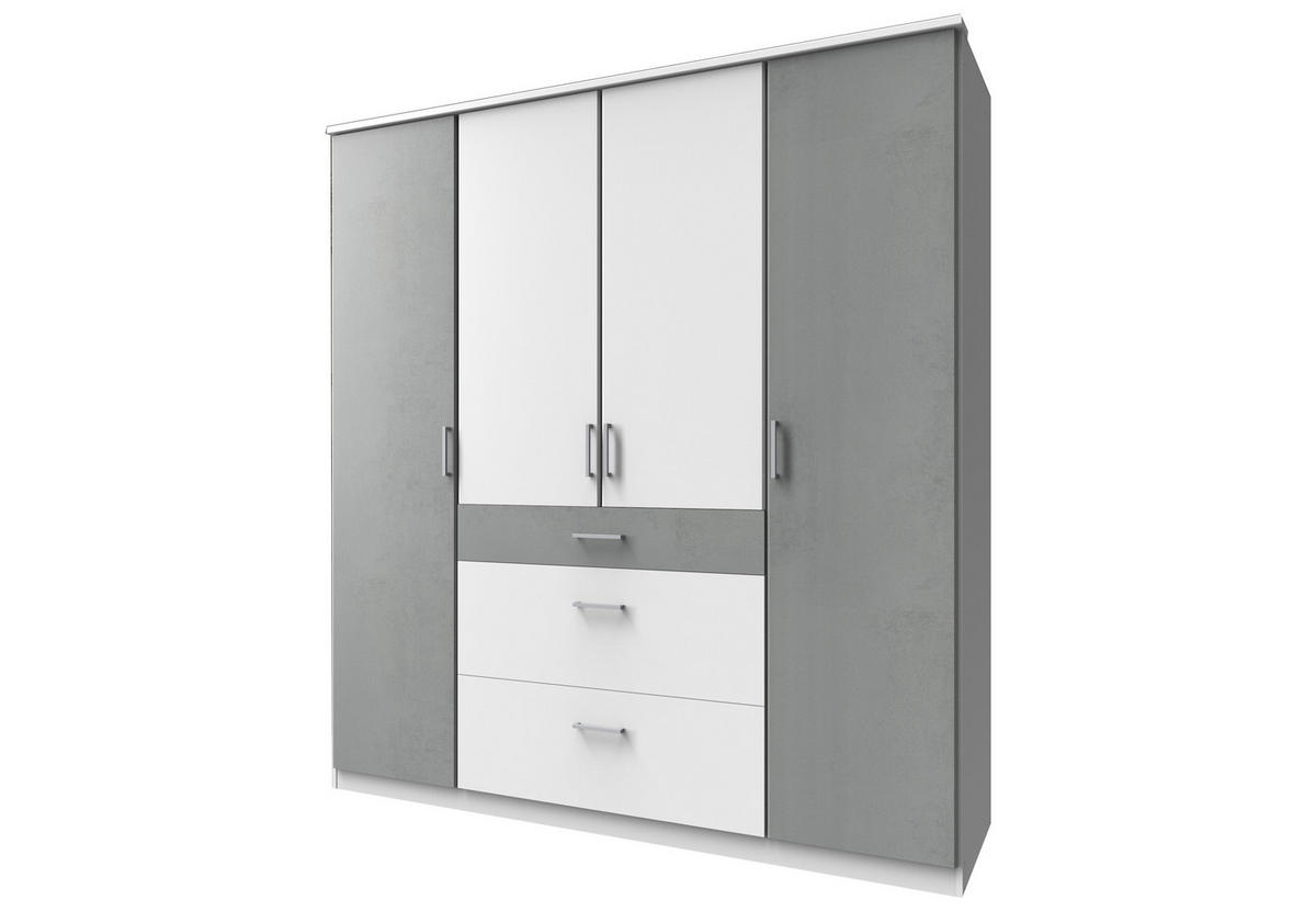 DREHTÜRENSCHRANK Click in Weiß mit Beton Lichtgrau - 179 cm Breite - Weiß, Holzwerkstoff (179/199/58cm)