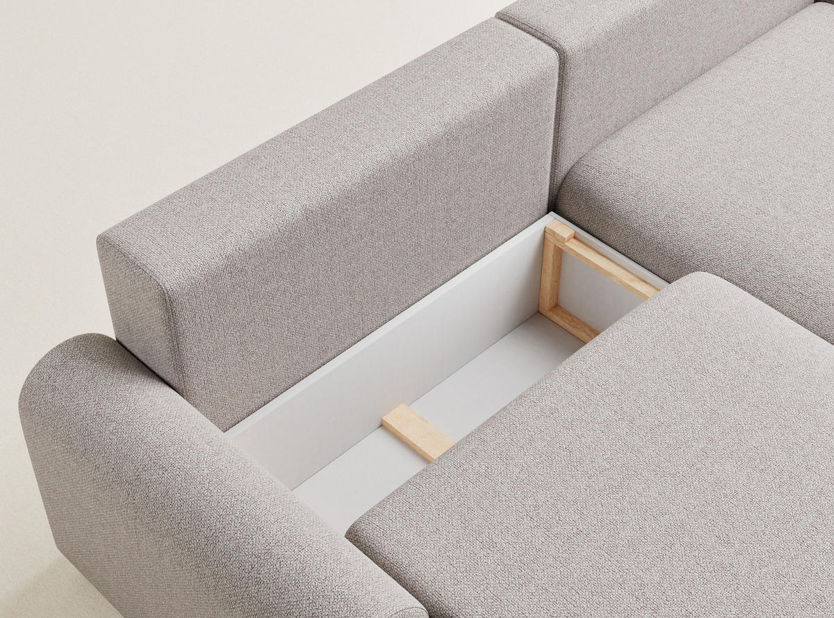ECKSOFA MIT SCHLAFFUNKTION Tallin Beige Webstoff - Beige/Schwarz, Holz/Holzwerkstoff (240/145cm) - Maison de Reve