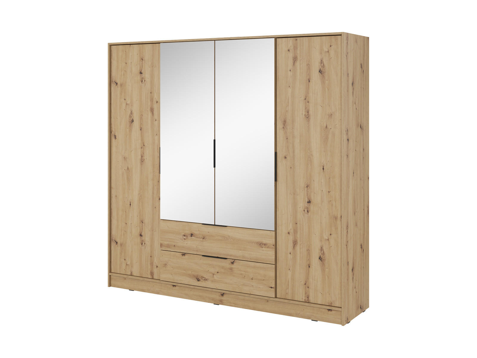 GROSSER Kleiderschrank RICADI 4DL (Artisan Eiche, Spiegel, 4 Türen, 2 Schubladen, Kleiderstange, Kunststoffgriffe) - Schwarz/Eiche Artisan, Holz/Holzwerkstoff (206/200/51cm) - Ravio