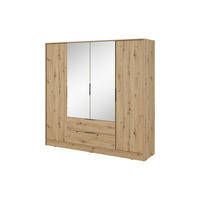 GROSSER Kleiderschrank RICADI 4DL (Artisan Eiche, Spiegel, 4 Türen, 2 Schubladen, Kleiderstange, Kunststoffgriffe) - Schwarz/Eiche Artisan, Holz/Holzwerkstoff (206/200/51cm) - Ravio