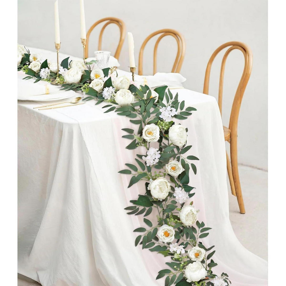 KÜNSTLICHE Blumen Girlande Eukalyptus Pfingstrose 200 cm 2 Stück Set Weiß - Weiß, Kunststoff (10cm)
