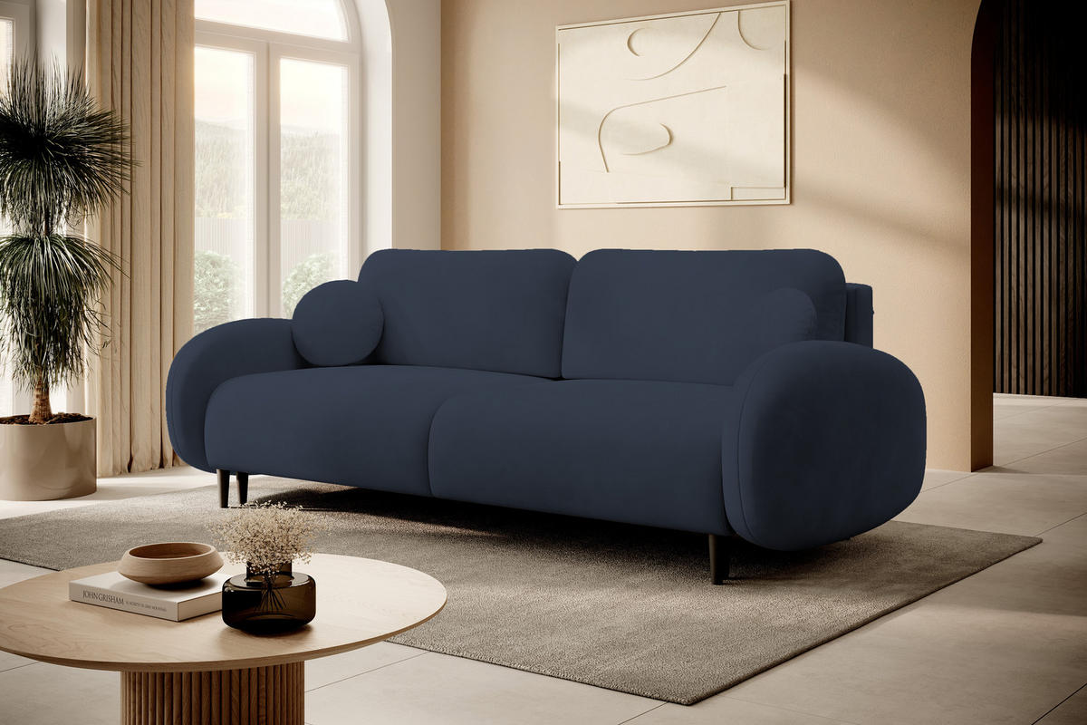 SOFA SOFT RunAgin Mit Schlaffunktion Und Bettkasten, PUR-Schaum, Schwarze Kunststofffüße, lose Rückenkissen, freistehend, 232x109x95 cm Blue - Blau, Holz/Textil (232/95/109cm) - DomoHome
