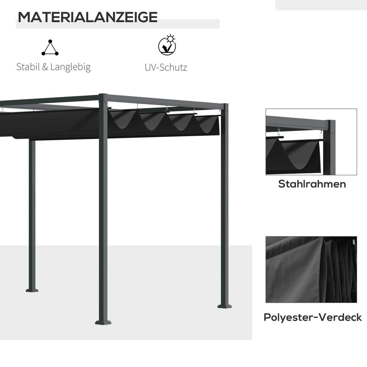 PERGOLA aus Metall 298x213x221 cm in Schwarz mit Schiebedach - Schwarz, Metall (298/221/213cm) - Modfu