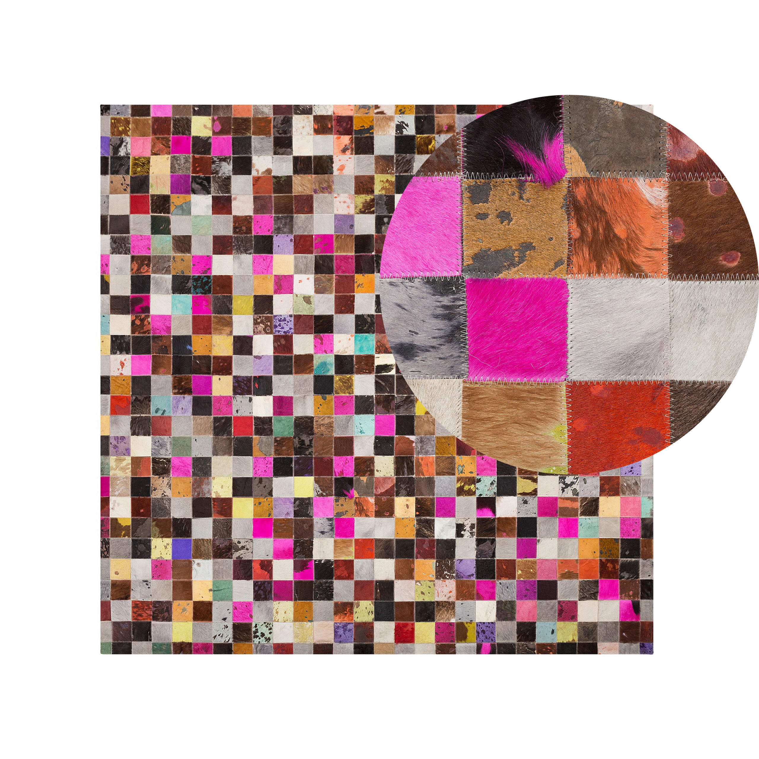 PATCHWORK-TEPPICH Enne 200/200 cm - Multicolor, Fell (200/200cm) - Beliani