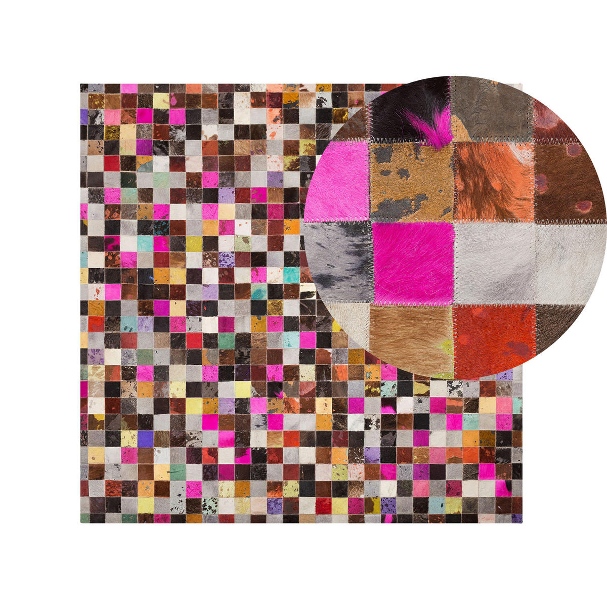 PATCHWORK-TEPPICH Enne 200/200 cm - Multicolor, Fell (200/200cm) - Beliani