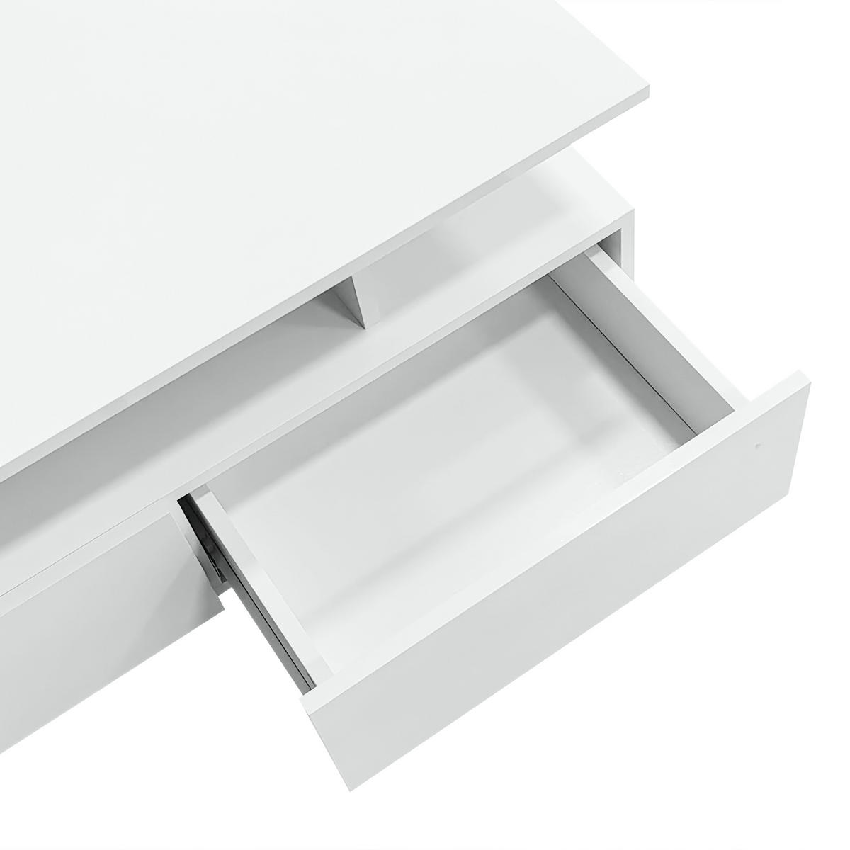 COUCHTISCH 90/55/41 cm weiß mit 2 Schubladen und LED-Beleuchtung - Weiß, Holzwerkstoff (90/55/41cm) - OKWISH